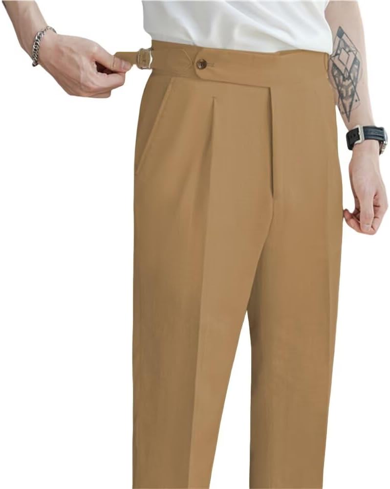Men’s Cotton Linen Dress Pants Summer Casual Gurkha Suit Trouser Lightweight Retro Business Suit Pants Long for Men