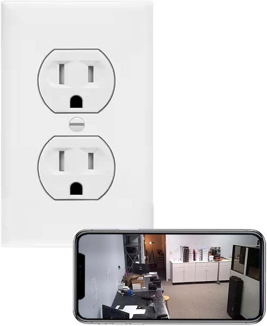 4K Tuya Smart Life Power Outlet Receptacle Wi-Fi Spy Camera 120V Wired (White/Round/Video only, No Audio)