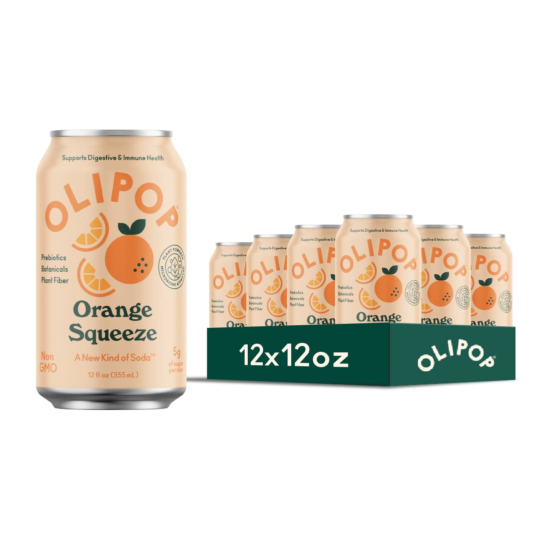 OLIPOP 9g Fiber Prebiotic Soda, Orange Squeeze, 12 fl oz, 12 Pack