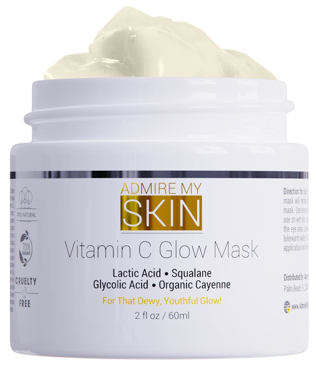 Vitamin C Mask for Face – Brightening Face Masks Skin Care Contains Glycolic Acid and Lactic Acid + Squalane Oil – Hydrating Beauty Face Mask for Glowing Youthful Skin and Smooth Even Skin Tone 2oz