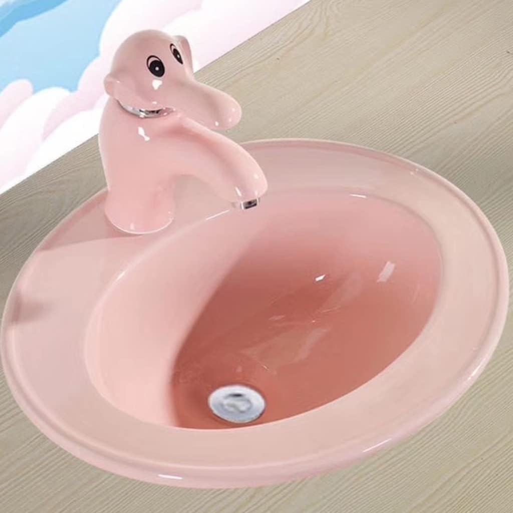 Color Washbasin,Cute Animal Cartoon Hand -Washing Pool,Bathroom Sink With Mirror and Faucet orange ()