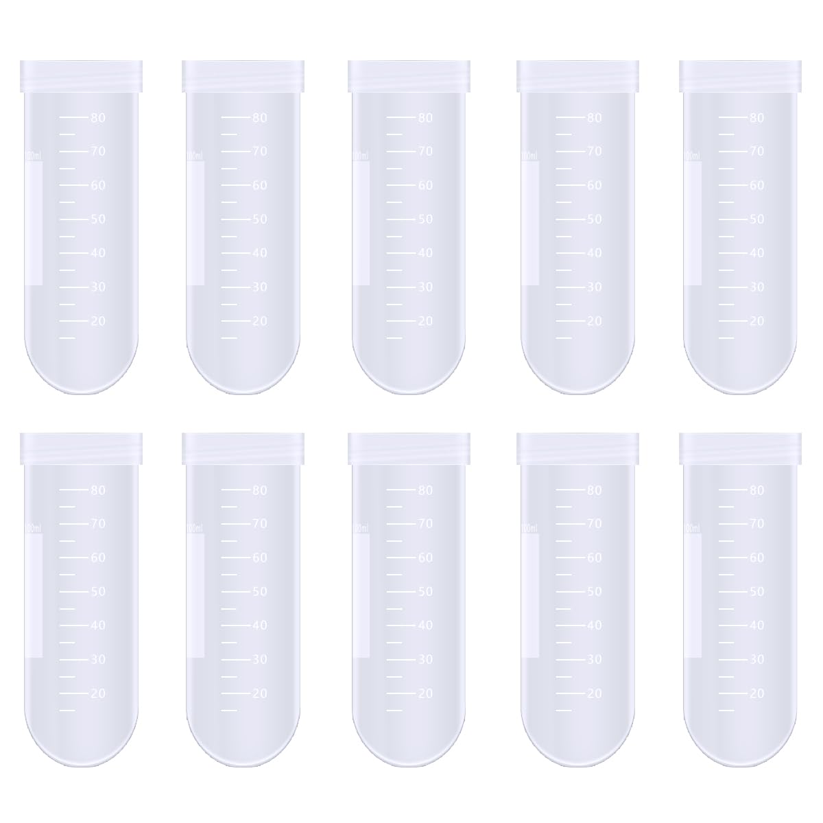 BIPEE Centrifuge Tubes100 ml Higher Quality Conical Test Tubes, Round-Bottomed centrifuge Tube， Test Tubes with caps, Plastic Container with Graduated and Write Marks (10pcs, 100ml) (10)