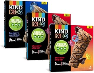 KIND Kids School Friendly Blueberry Muffin and Chocolate Chip Oat Bars Variety Pack, Tree Nut and Peanut Free, Gluten Free, Made With Whole Grain Oats, 5g Protein, 15 Count