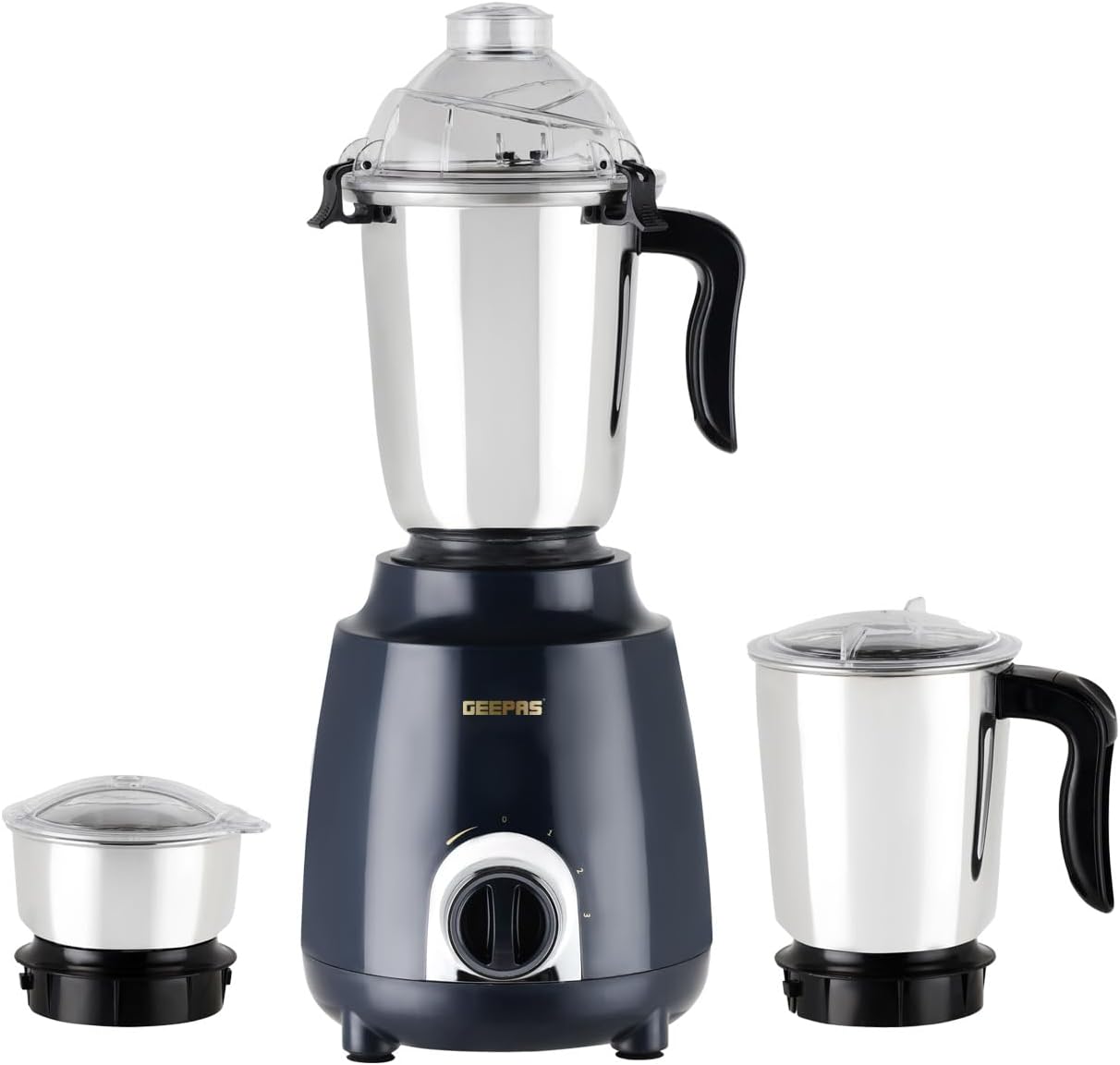 GEEPAS 600W 3-in-1 Mixer Grinder | Stainless Steel Jars, Blades | 3 Speed Control, Perfect for Chutney, Dry & Wet Fine Grinding Mixing | Overload Protection | Shockproof Body | 2 Year Warranty, Black