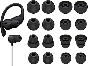 8 Pairs Powerbeats Pro Ear Tips Buds, 4 Size Replacement Soft Flexible Fit in Case Noise Reduce Silicone Rubber Gel Earbuds Eartips Wing Skin Accessories Compatible with Beats Flex/BeatsX - Black