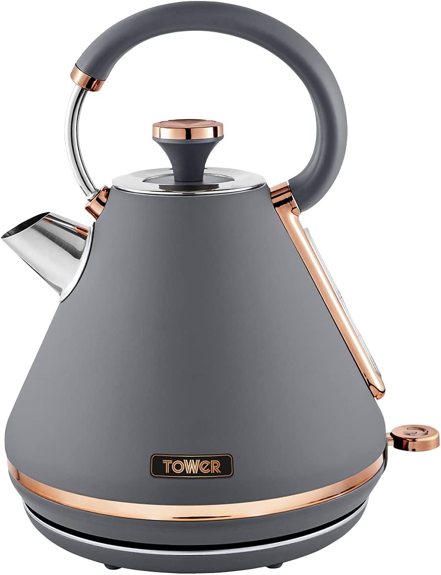 Tower T10044RGG Cavaletto Pyramid Kettle with Fast Boil, Detachable Filter, 1.7 Litre, 3000 W, Grey and Rose Gold