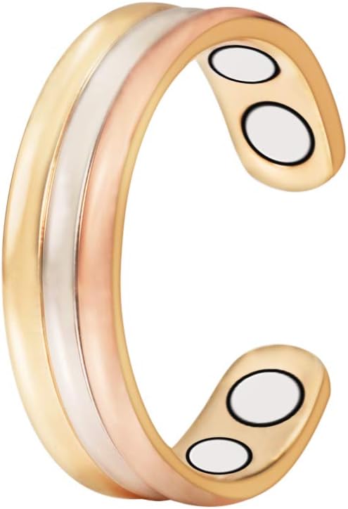 EnerMagiX Tri Tone Pure Copper Rings, Magnetic Rings for Women with 4 Magnets, Fashion Jewelry for Ladies