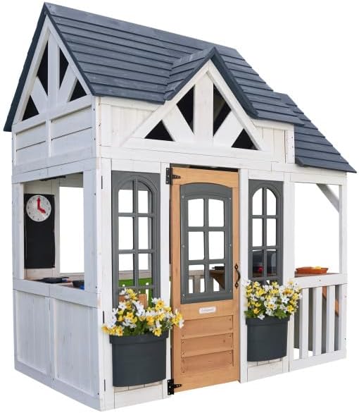 KidKraft Lantana Lane Outdoor Wooden Playhouse with Kitchen and Flap Door