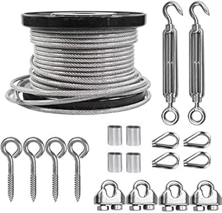 TooTaci 3/16 Wire Rope Kit, 100ft Vinyl Coated Stainless Steel Cable with M6 Turnbuckles for Cables Wire, 1/8 Steel Core Thru 3/16 Coated, Wire Tensioner Kit for Lights Hanging, Clothesline, Curtains