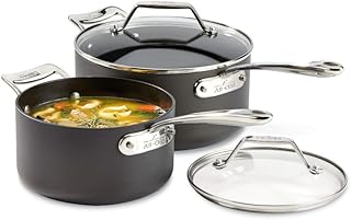 All-Clad Essentials Hard Anodized Nonstick Sauce Pan Set 4 Piece, 2.5, 4 Quart Oven Broiler Safe 500F Pots and Pans, Cookware Black