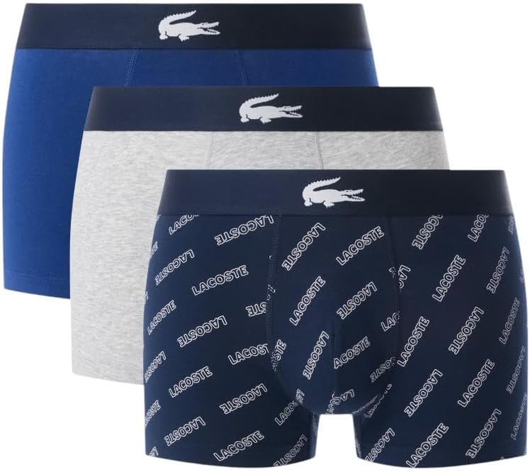 Lacoste Men's Cotton Stretch Lacoste Diagonal Print Trunks, 3-Pack