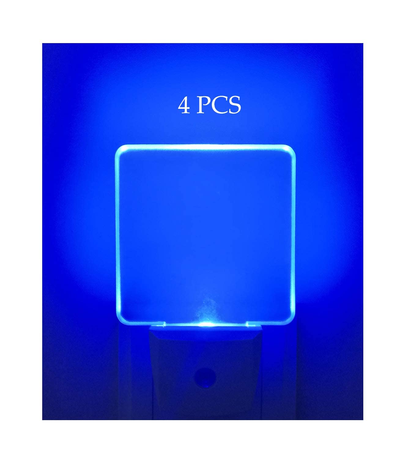 GREENIC LED Night Light Plug in 4 Pack, Dusk to Dawn Photocell Sensor, Nightlights for Bedroom Bathroom Kitchen, Square Design Blue