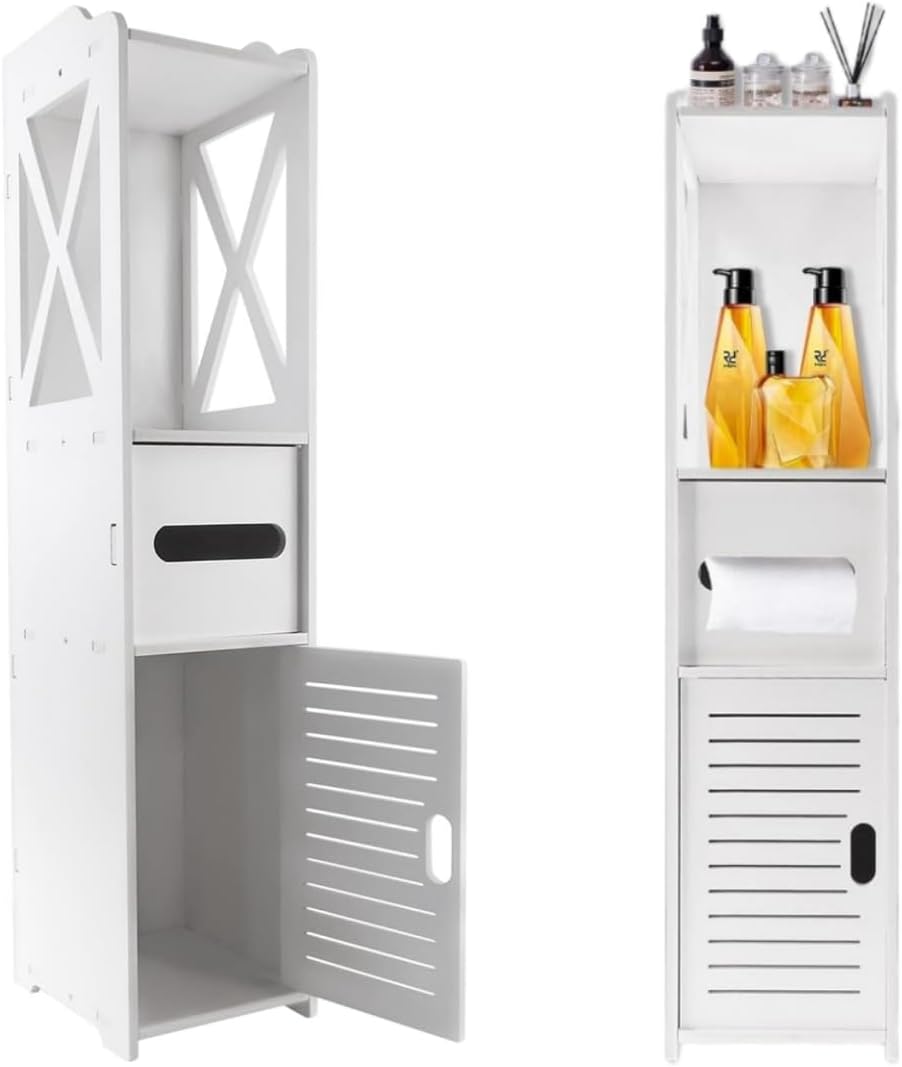 FENGSHENG-SHOP Bathroom Floor Cabinet Free Standing slim bathroom cabinet with Paper Towel Drawer and Cupboard Storage Organizer, Home Furniture Bedroom Storage Cabinet, White 18x20x80cm