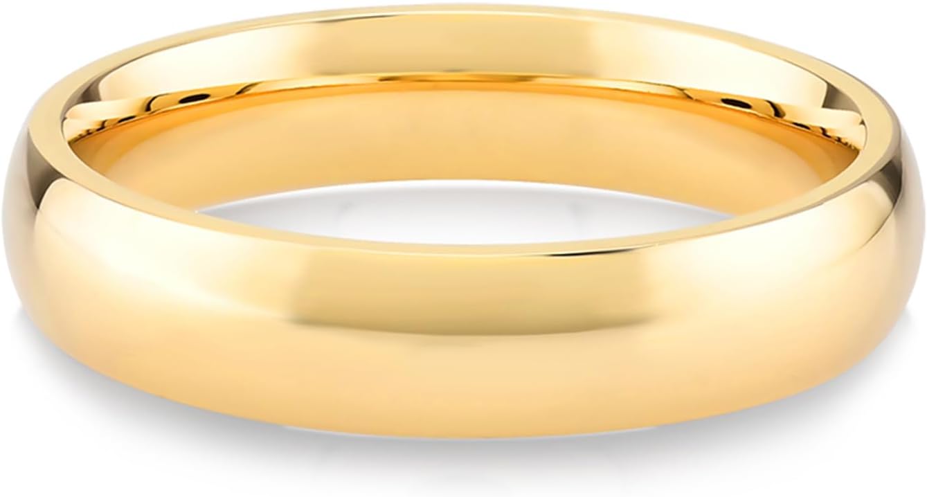 JEWEE DIAMOND 14k 18k Gold 4 MM Wedding Band, Classic 4mm Dome Band Ring, Plain Gold Band Ring, Curve His Her Matching Wedding Bands, Custom Inside Engrave Name Date, Comfort Fit Bands Men Women
