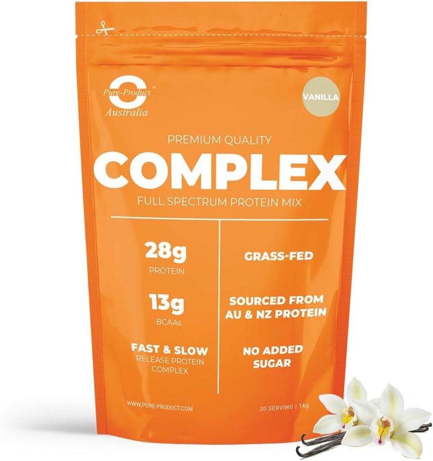 Pure Product Australia - Whey Protein Blend (WPI + WPC + Casein) Powder - Grass-Fed AU & NZ - 28g Protein per Serve - 13g BCAAs - Non-GMO - 2kg (4.4 lbs) Vanilla