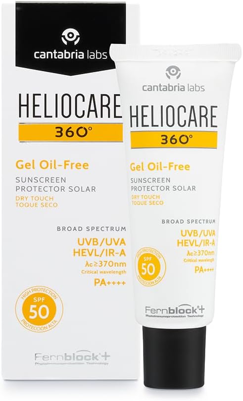 Heliocare 360 Oil-Free Gel SPF 50 50ml / Gel Sunscreen For Face/Daily UVA UVB Visible light Infrared-A Anti-Ageing Sun Protection/Combination Oily and Normal Skin/Matte Finish