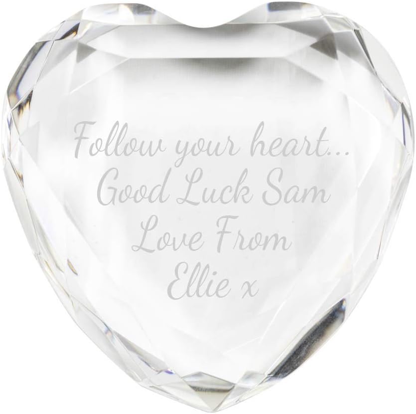 Personalised Glass Heart Crystal Paperweight - Engraved with Your Custom Text