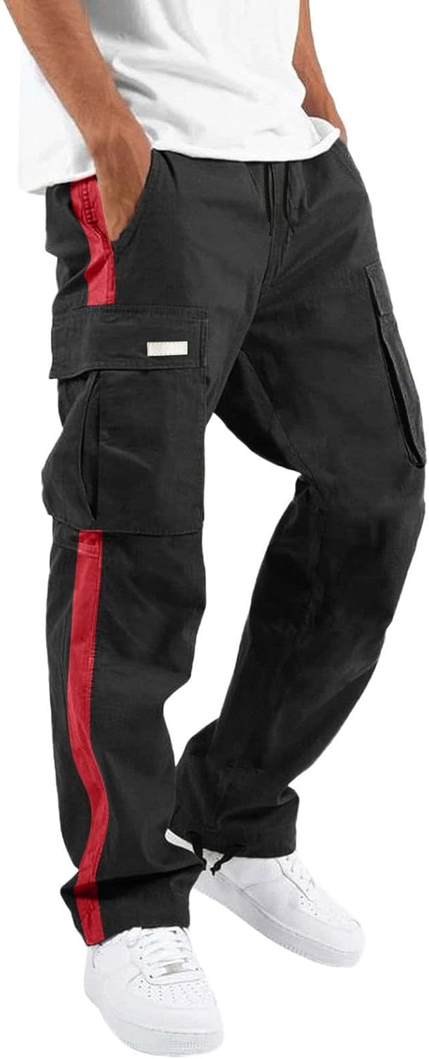 Baggy Trousers Men Work Cargo Trousers Men Lightweight Breathable Jogging Sports Trouser Elastic Waist Drawstring Pants With Multiple Pockets Fashion Casual Trouser Classic Lace-Up Street Style