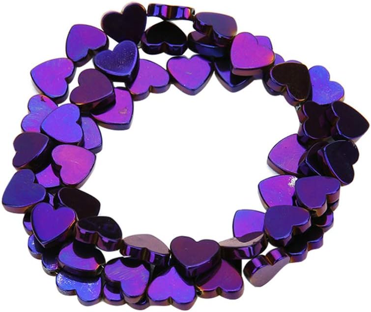Milisten 50 Pcs Stone Heart Loose Beads Semi Gemstone Metallic Spacer Beads for Jewelry Making DIY Necklace Bracelet Making (Purple)