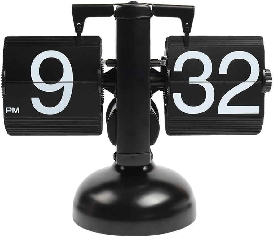 mooas Flip Desk Clock (Black), Retro Vintage Design Auto Flip Table Clock | Large Number Battery Powered Internal Gear Operated Home Decor Ideal for Home Office School Hotel Cafe