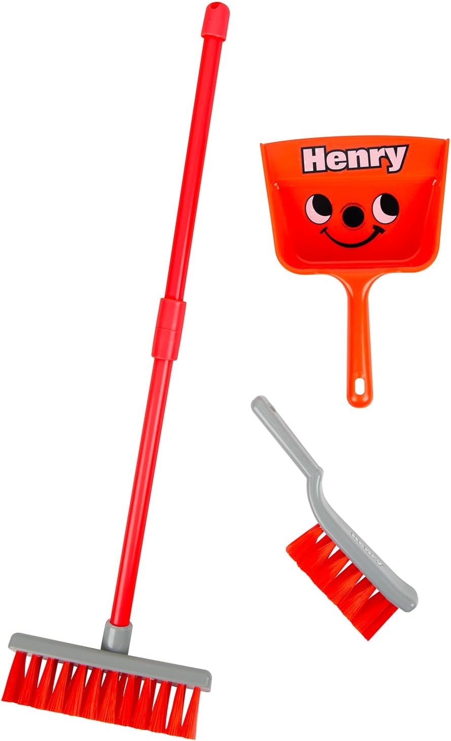 Casdon Henry Brush Set | Child-Friendly Cleaning Toy Set for Ages 3+ | Fun & Educational | Includes Broom, Brush, Dustpan!