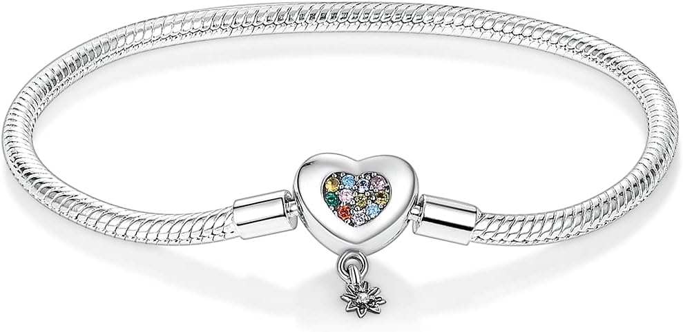 MULA 925 Sterling Silver Snake Chain Charm Bracelet Butterfly Sunflower Heart with 5A Cubic Zirconia Bracelets for Women