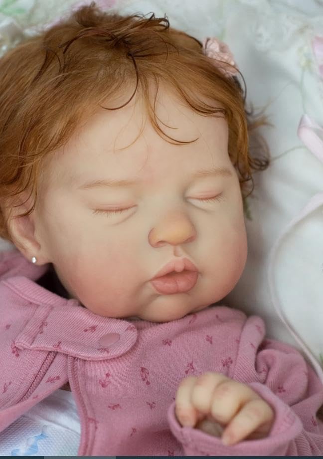 Pinky Reborn Baby Dolls Girl,19 Inch Realistic Sleeping Newborn Baby Dolls with Rooted Curly Hair,Lifelike Handmade Cloth Body Soft Vinyl Real Life Baby Doll,Birthday Gift Set for Kids Age 3+