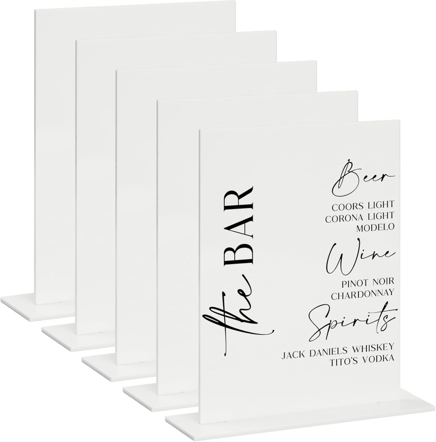 JINMURY 8x10 Inch White Acrylic Sign with Stand | 5 Pack Blank Acrylic Table Signs and Base for DIY Wedding Table Numbers, Wedding Signage, Events& Parties (White, 8x10 Inch)