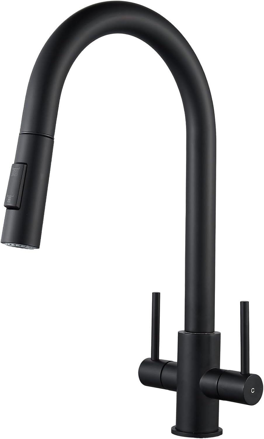 Kitchen Tap with Pull Out Sprayer NewEast Swan Neck Kitchen Sink Mixer Tap Matt Black Dual Lever Swivel Spout Monobloc Kitchen Faucet