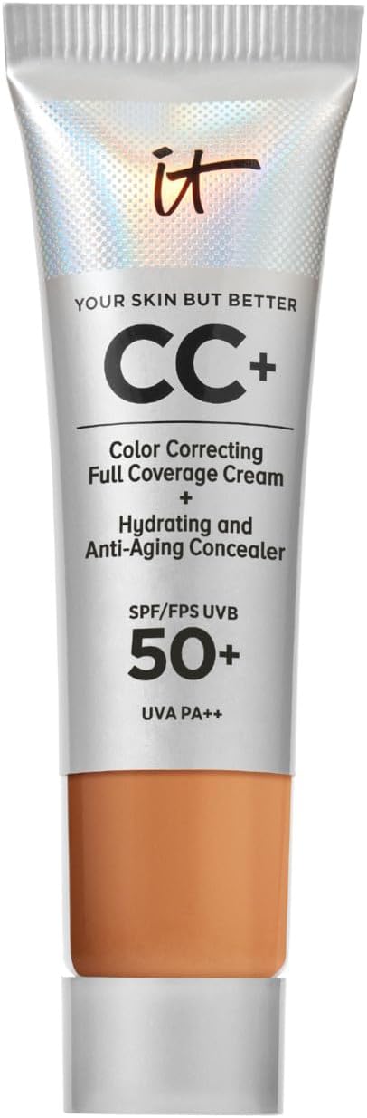 iT Cosmetics CC+ Cream SPF 50+ Full-Coverage CC Cream Foundation with Hyaluronic Acid, Niacinamide & Vitamin E for a Radiant Finish, CC Cream, Your Skin But Better, (Full Size or Travel Size)