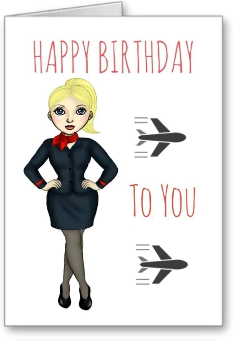 Air Hostess Cabin Crew Birthday Card Happy Birthday Stewardess long blonde Hair (envelope included) Not personalised but suitable for eg friend sister mum daughter granddaughter auntie etc