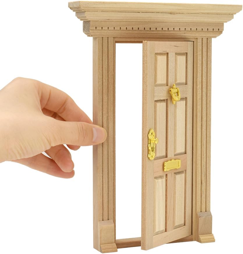 iLAND Dollhouse Door on 1:12 Scale, Miniature Door w/Handle & Knocker (Neoclassical Mini Door)