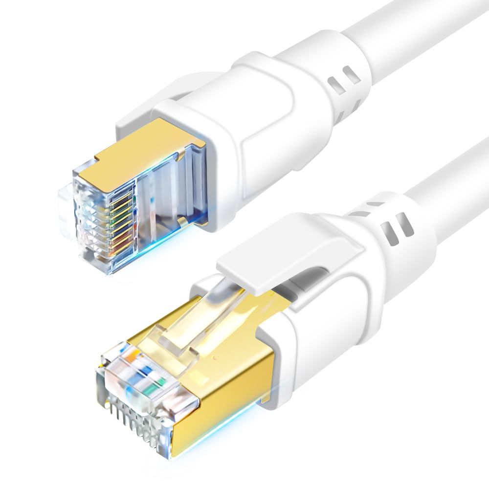 DDMALL CAT8 Ethernet Cable 0.5m (2 Pack), Durable High Speed 40 Gbps 2000 MHz Internet Network LAN Cable with Gold Plated RJ45 Connector for Gaming Console, Router, Modem, PC (0.5 m, 2 Pack, White)