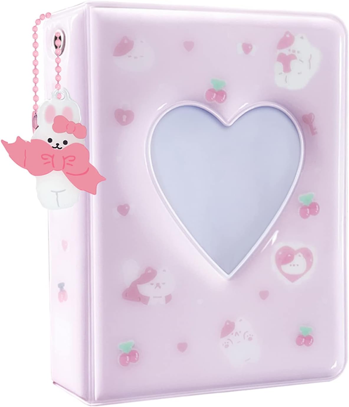 Photocard Binder 3 Inch Kpop Photocard Holder, Cute Mini Photo Album Kpop Photocard Binder Portable Photocard Album with Lovely Pendant for Photo Cards Collection, 40 Pockets (Pink)