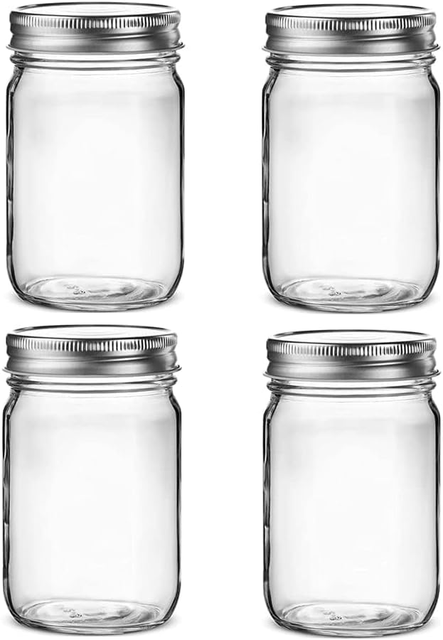 Hniuyun Glass Mason Jars with Airtight Lids, 4 Pack 16oz