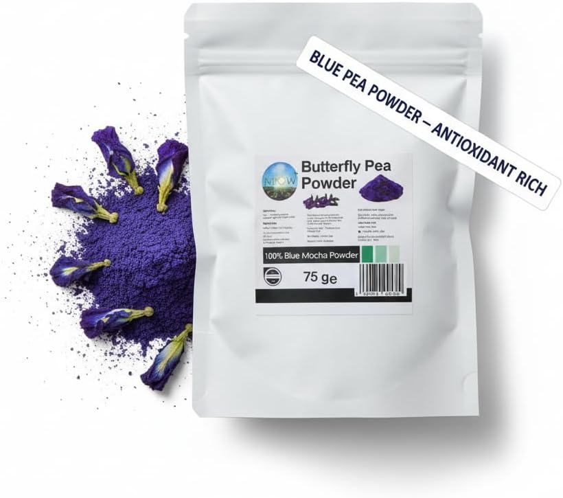 NPOW Blue Tea, Blue Pea Flower Tea, Blue Matcha, Caffeine-Free Blue Pea Flower Tea, Pure Blue Pea Flower Tea, High Antioxidants, Blue Matcha Blue Pea Flower Powder - 75g