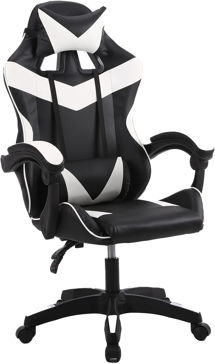 Panana Gaming Chair Heavy Duty Reclining Swivel Chair Ergonomic with Pillow and Lumbar Cushion (White)