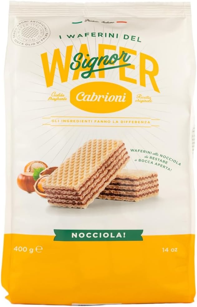 Cabrioni - Napolitaner Hazelnut Wafers (400g) | Light Crispy Wafers | Gourmet Italian Wafer Biscuits | GMO Free | Made in Italy