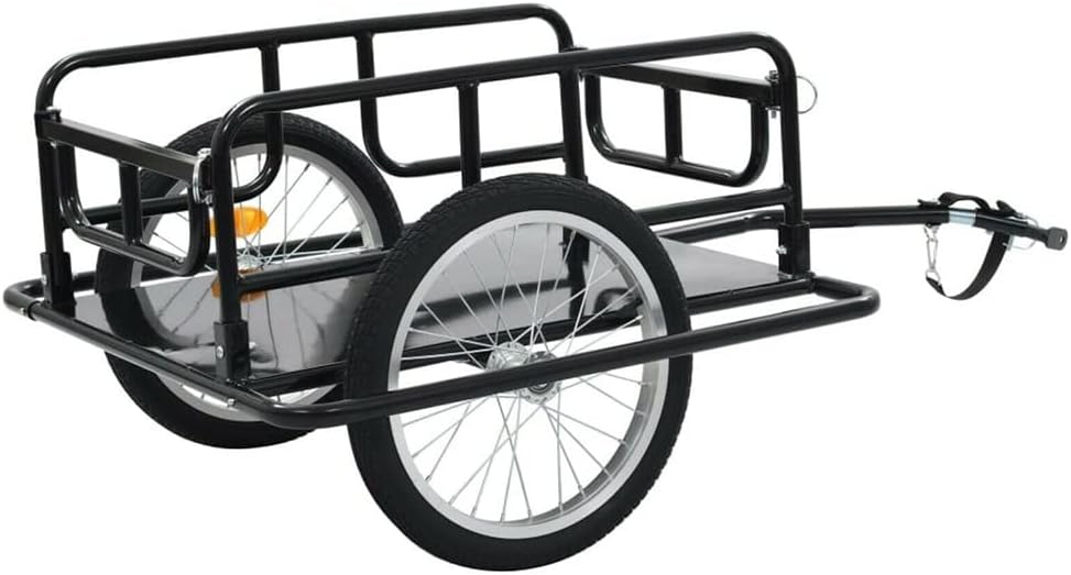 Foldable Cargo Bike Trailer Bicycle Cart Wagon Trailer w/Hitch, 110lbs Max Load Steel Frame Heavy Duty Bicycle Cargo Wagon Trailer for Carrying Stuff Luggage Plants Tools, Black