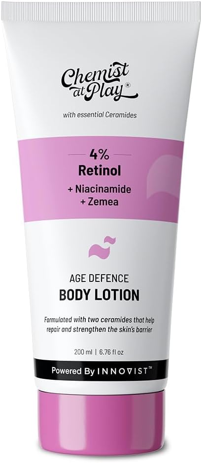 Chemist at Play Anti-Aging Body Lotion with 4% Retinol, Niacinamide & Zemea | Skin Brightening Lotion | Body Lotion for Dry & Oily Skin | Fights Visible Signs Of Aging | Nourshes Skin 200ml