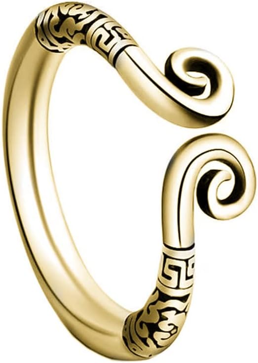 Men's Stainless Steel Vintage Sun Wukong Monkey King Golden Hoop Amulet Open Warp Ring