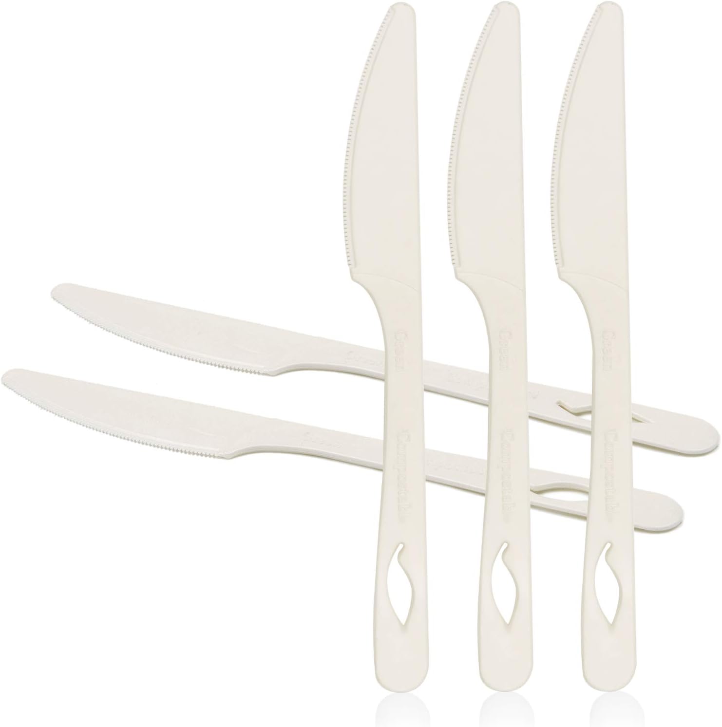 Green Earth, Disposable Knives 50 pack PLA Everyday Tableare Multi use Washable Gluten-Free To-Go Utensil Natural White 6.71"