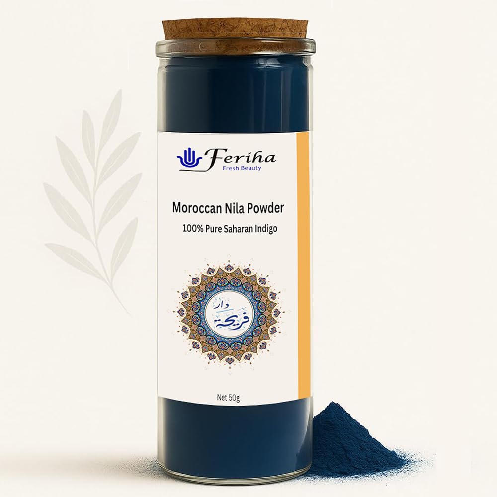 FERIHA Moroccan Nila Powder – Natural Blue Body Mask for Face, Knees & Underarms – 100% Pure Saharan Indigo Clay – Evens Skin Tone & Revives Dull Areas