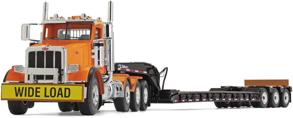 First Gear 1/50 Bright Orange Peterbilt 367 Day Cab Semi Truck w/Talbert 55SA Lowboy 50-3475