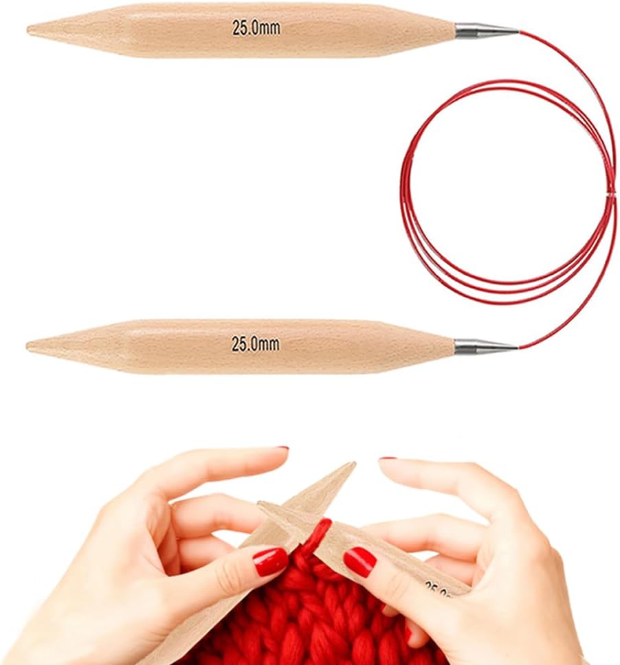 Yarniss Jumbo Circular Knitting Needles with Cable 39”, Beech Wood Round Knitting Needle 25.0mm