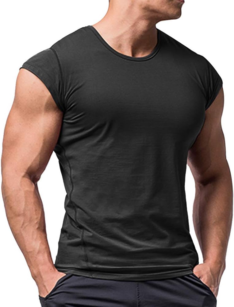 Mens Muscle Cut T-Shirt Short Sleeve for Bodybuilding Gym Workout Tee Tops Cotton