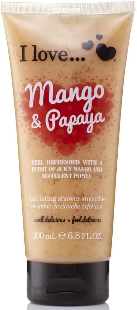 I Love Originals Mango and Papaya Shower Smoothie Enriched with Natural Almond Shell to Remove Impurities and Dead Cells Leaves Skin Feeling Cleansed Vegan Friendly 200ml