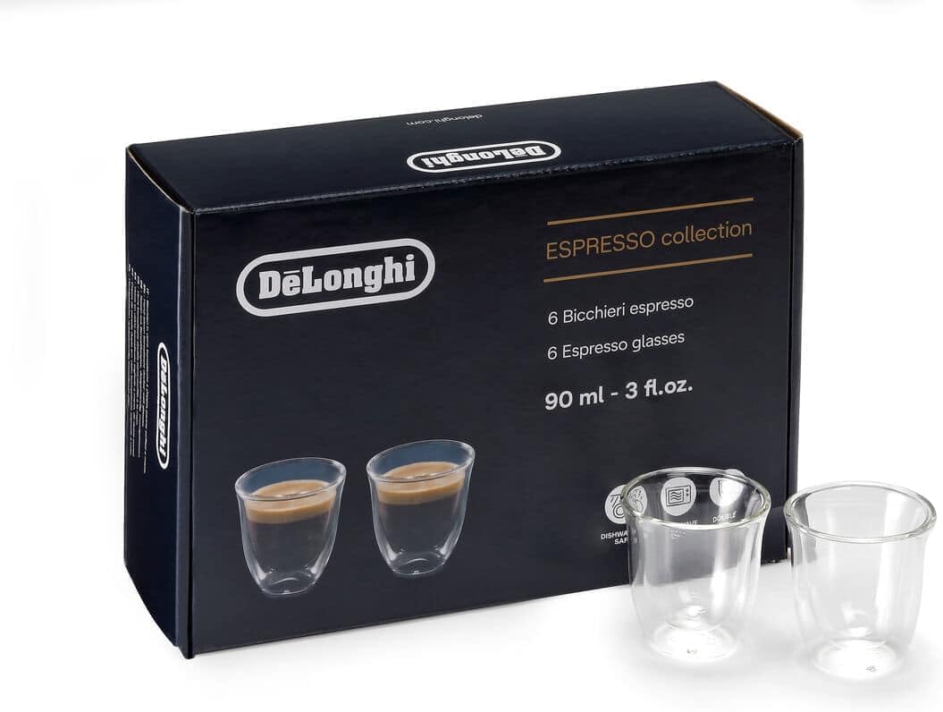 De'Longhi America 5513296651 Essential Collection Double Walled Thermo Espresso Glasses (Set of 6), Clear