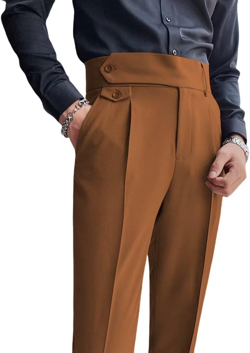Men's Slim Dress Pants Pleat-Front Summer Casual Trouser High Waist Business Suit Pants Long for Men