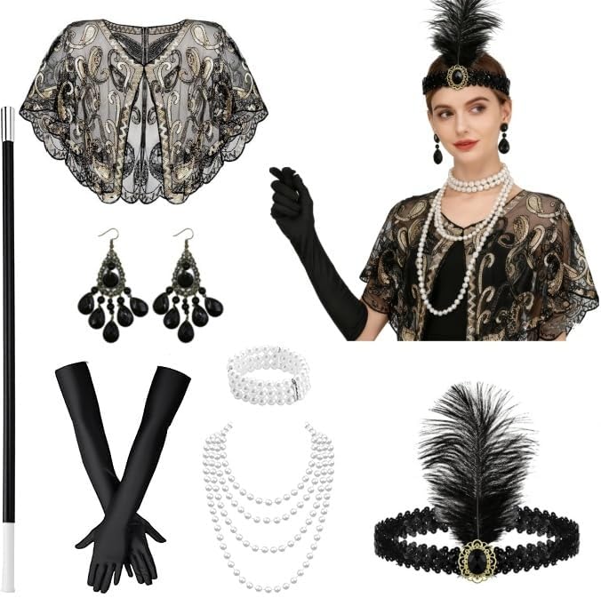 1920s Accessories for Women, 7PCS Flapper Great Gatsby Costume